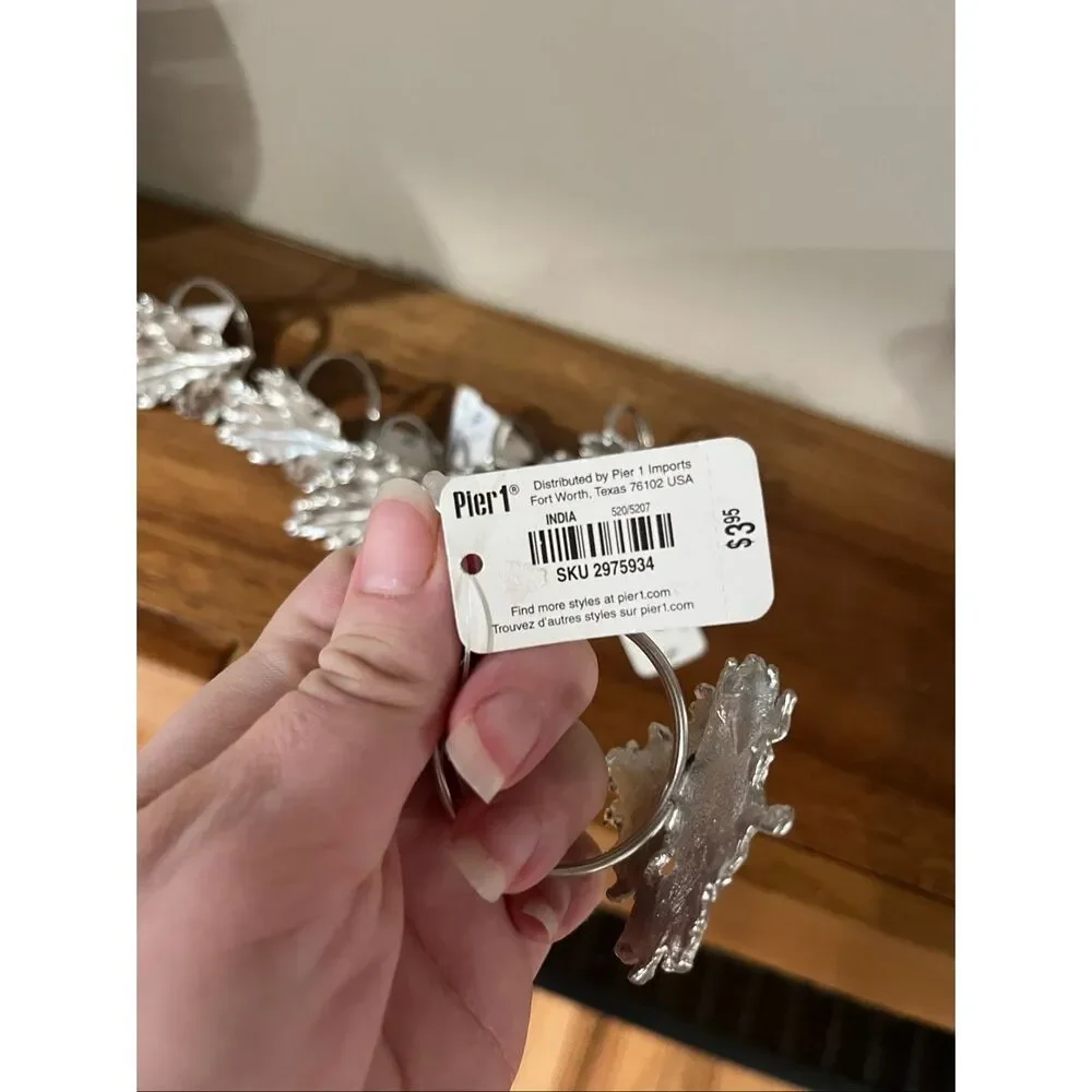 NWT Pier 1 Imports Silver Maple Leaf Napkin Rings set of 6